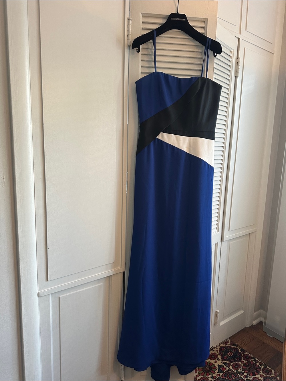 Blue Colorblock Strap less long evening Dress BCBG